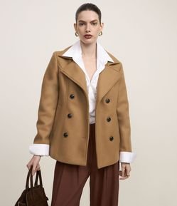 Casaco Alongado em Polivelour Transpassado com Bolsos