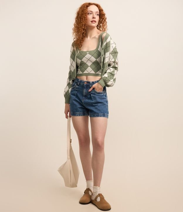 Blusa sem Manga em Jacquard com Estampa Xadrez Argyle