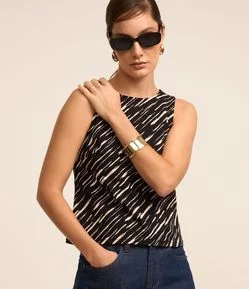 Blusa Sem Manga em Crepe com Estampa Abstrata em Foil