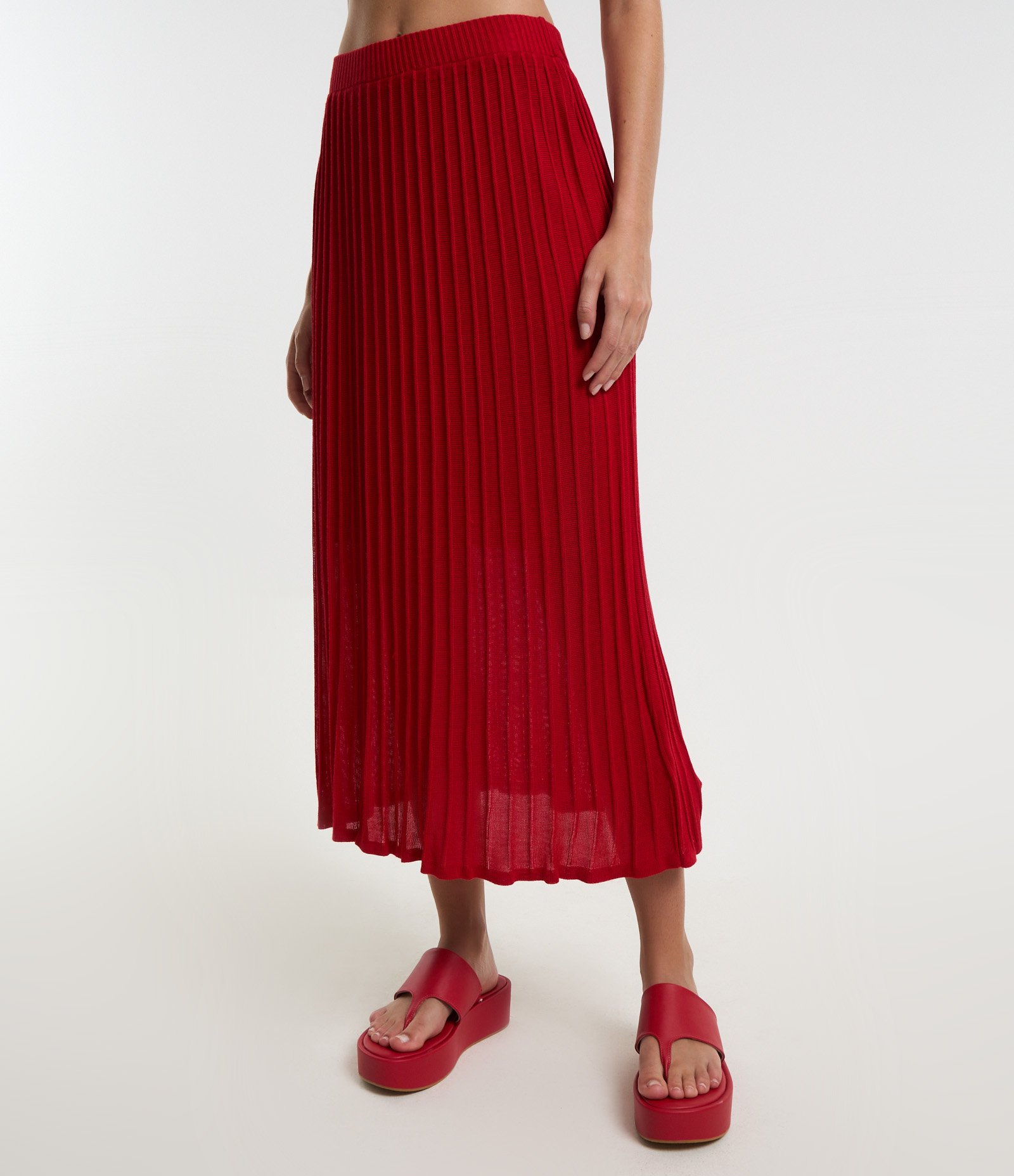 Saia New Midi em Tricô com Detalhes em Linhas Verticais Vermelho 2