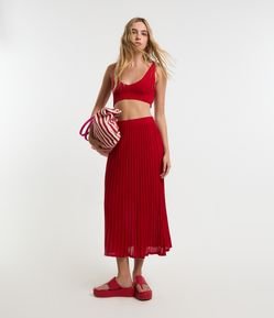 Saia New Midi em Tricô com Detalhes em Linhas Verticais