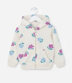 Jaqueta Infantil com Capuz e Estampa Florzinhas - Tam 1 a 5 Anos