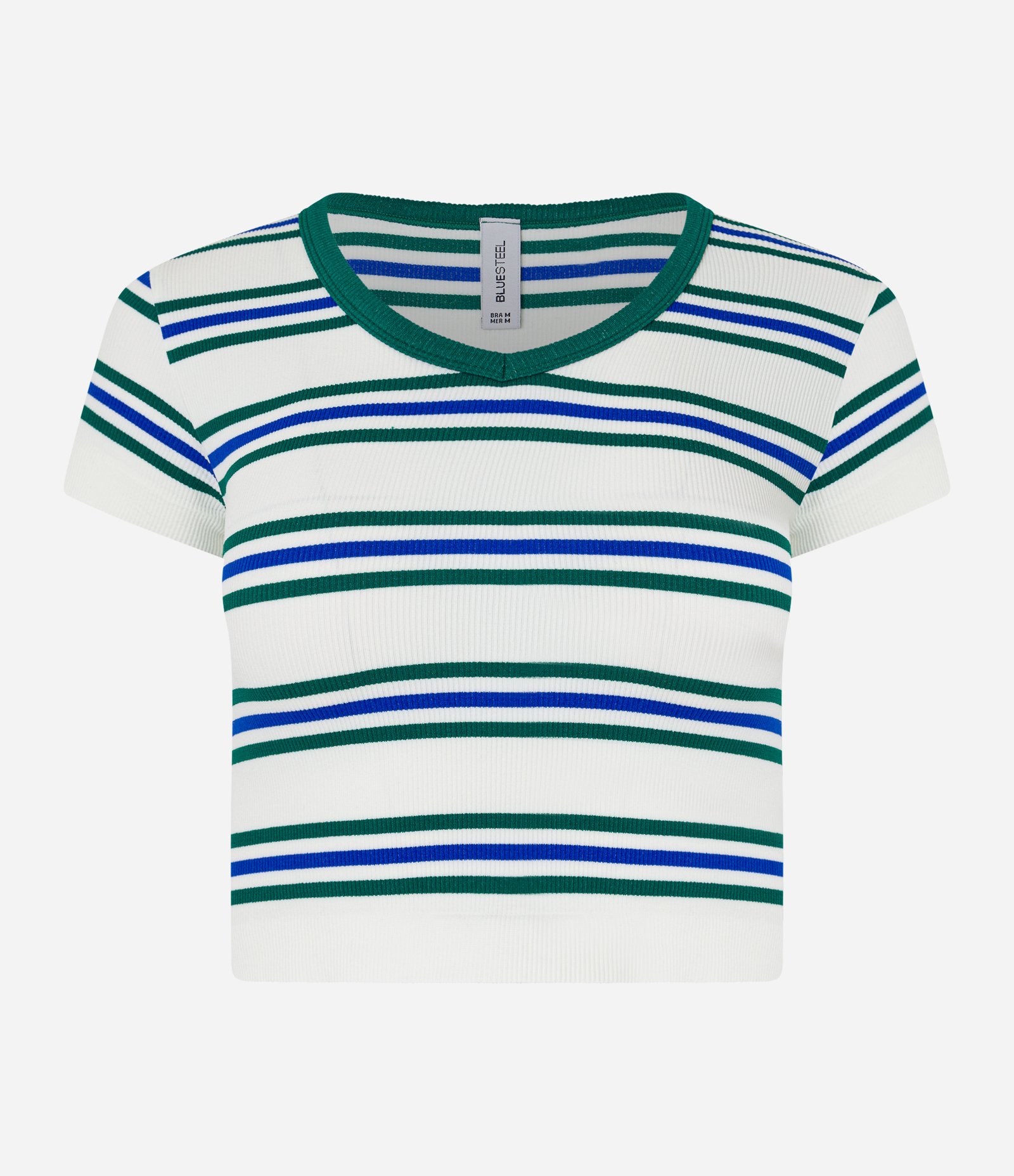 Blusa Cropped em Poliamida Seamless com Listras Verde/Azul 4