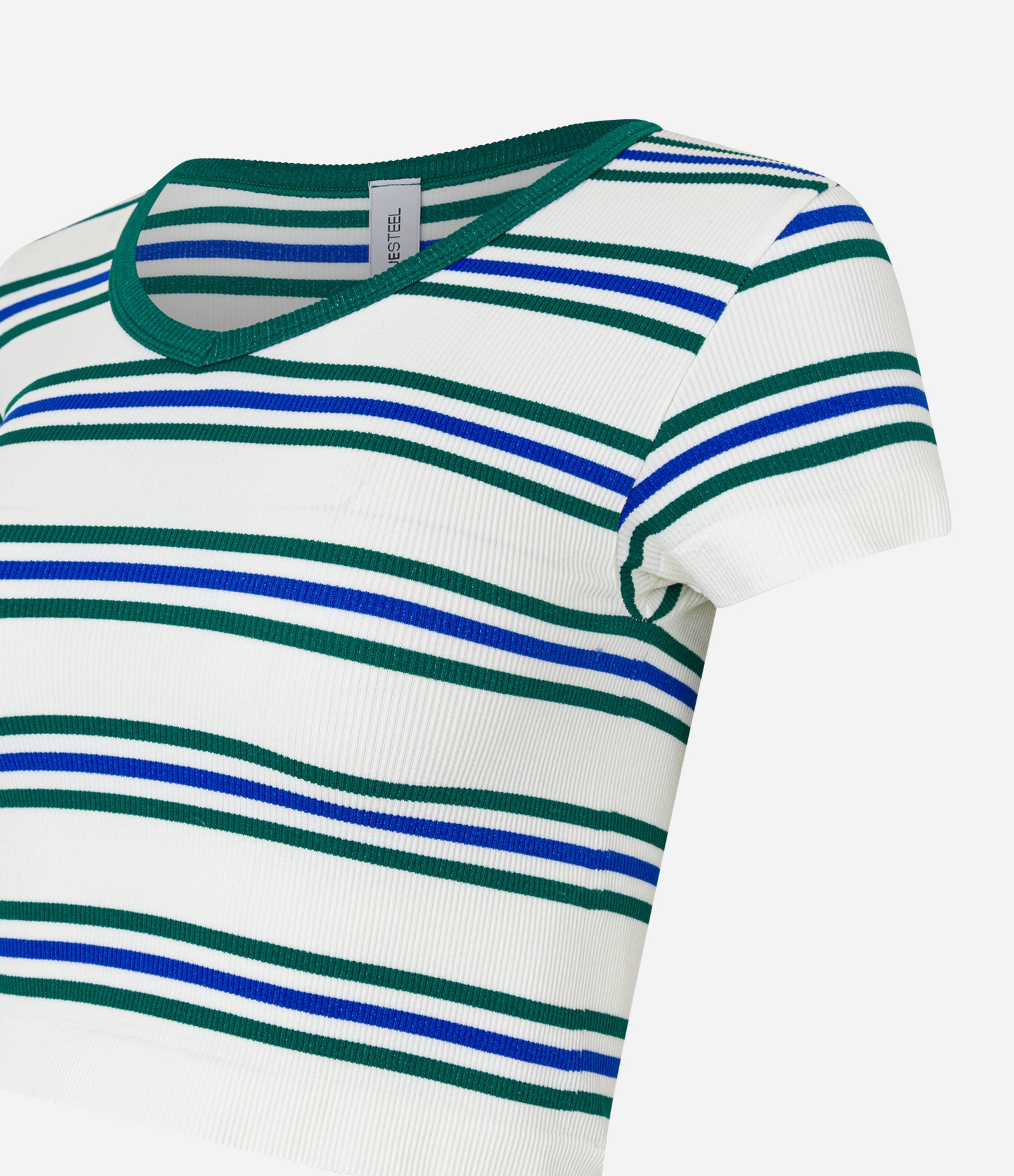 Blusa Cropped em Poliamida Seamless com Listras Verde/Azul 5