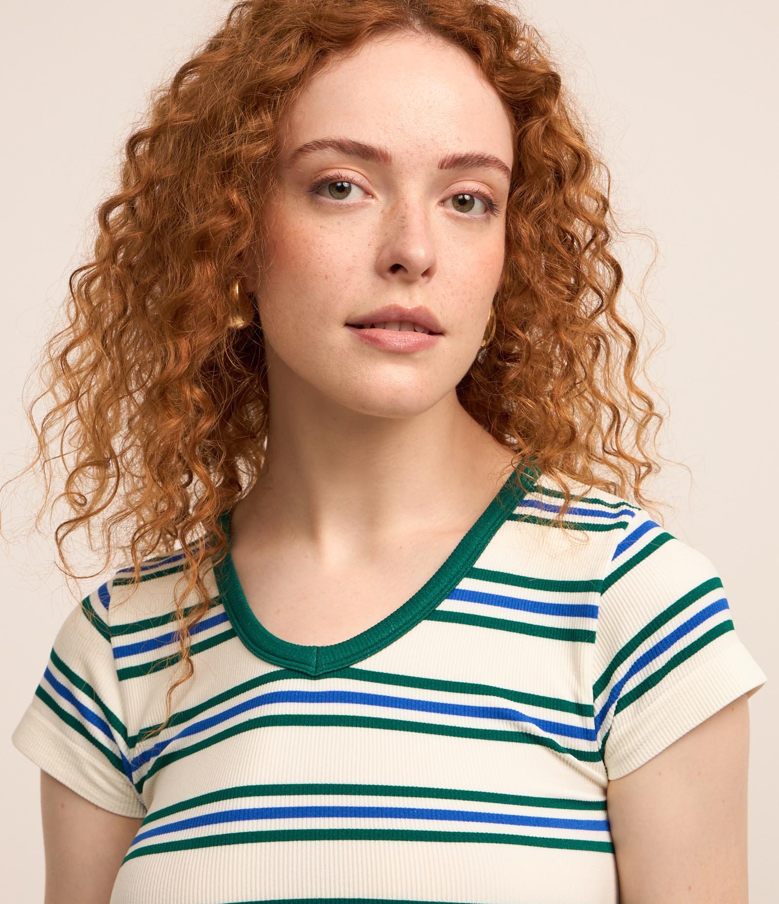 Blusa Cropped em Poliamida Seamless com Listras Verde/Azul 3