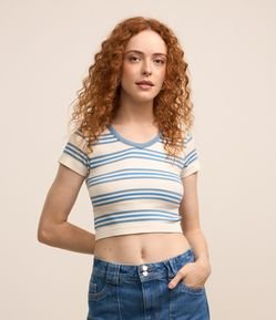 Blusa Cropped em Poliamida Seamless com Listras