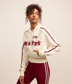 Casaco em Moletom com Bordado New York com Capuz