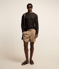 Bermuda com Cós Elástico e Textura Canelada