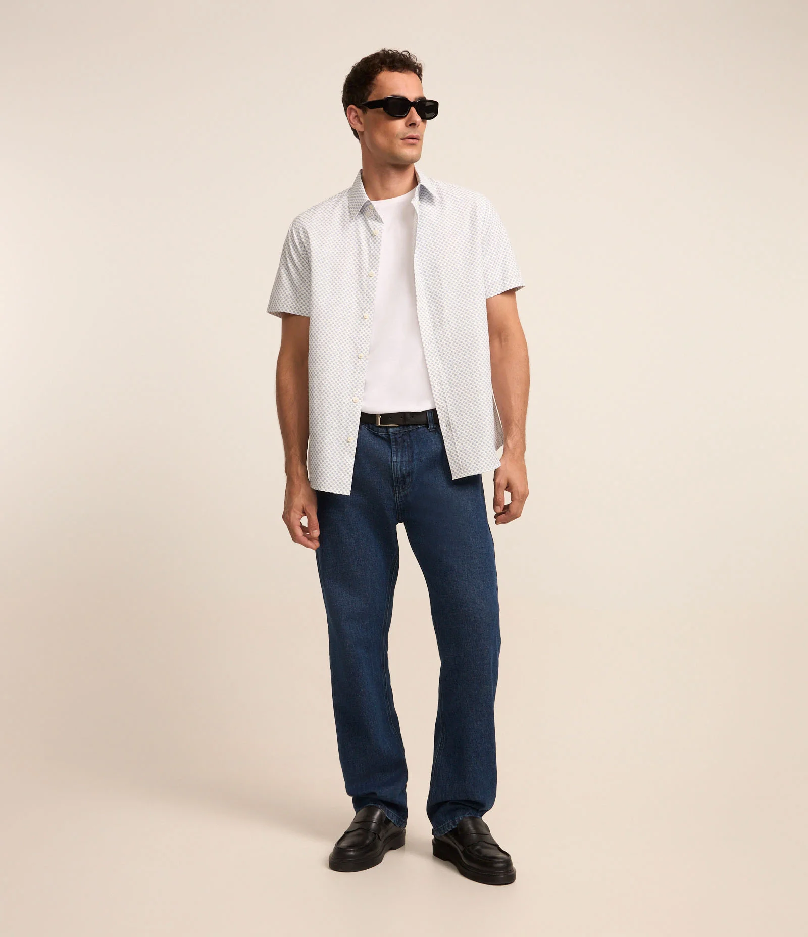 Camisa Alfaiataria em Tricoline com Estampa Mini Print Azul 2