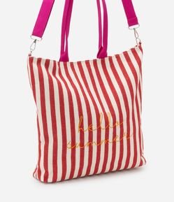 Bolsa Shopper Grande com Listras e Alça de Gorgorão   Estampa Hello Summer