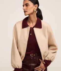 Jaqueta Bomber Balonê em Polyvelour com Bolsos e Zíper