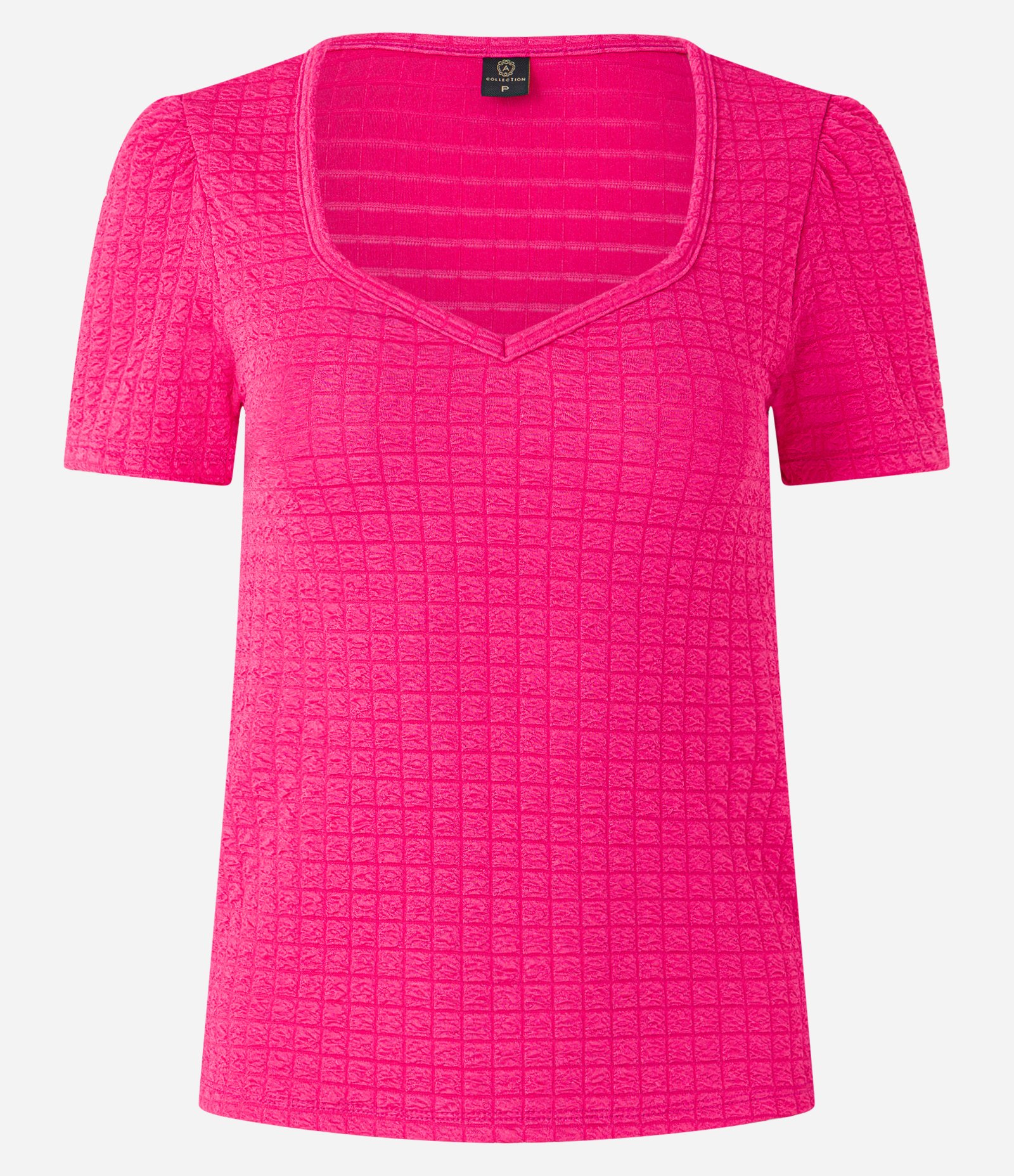 Blusa Manga Curta com Textura Xadrez Rosa 4