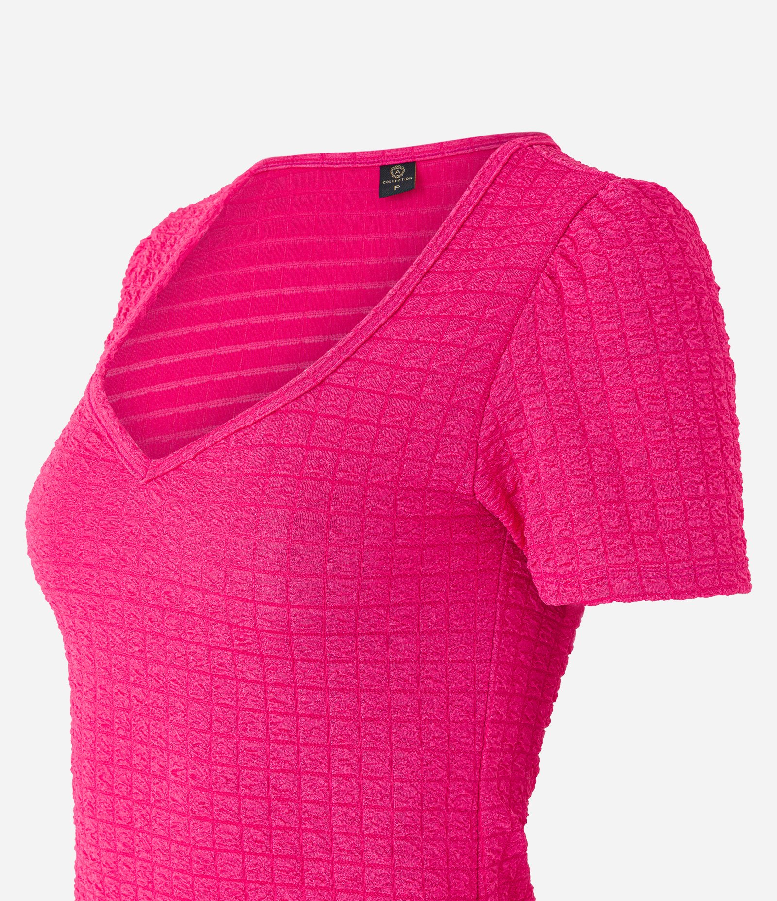 Blusa Manga Curta com Textura Xadrez Rosa 5