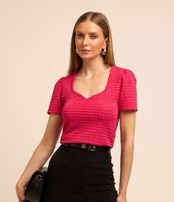 Blusa Manga Curta com Textura Xadrez