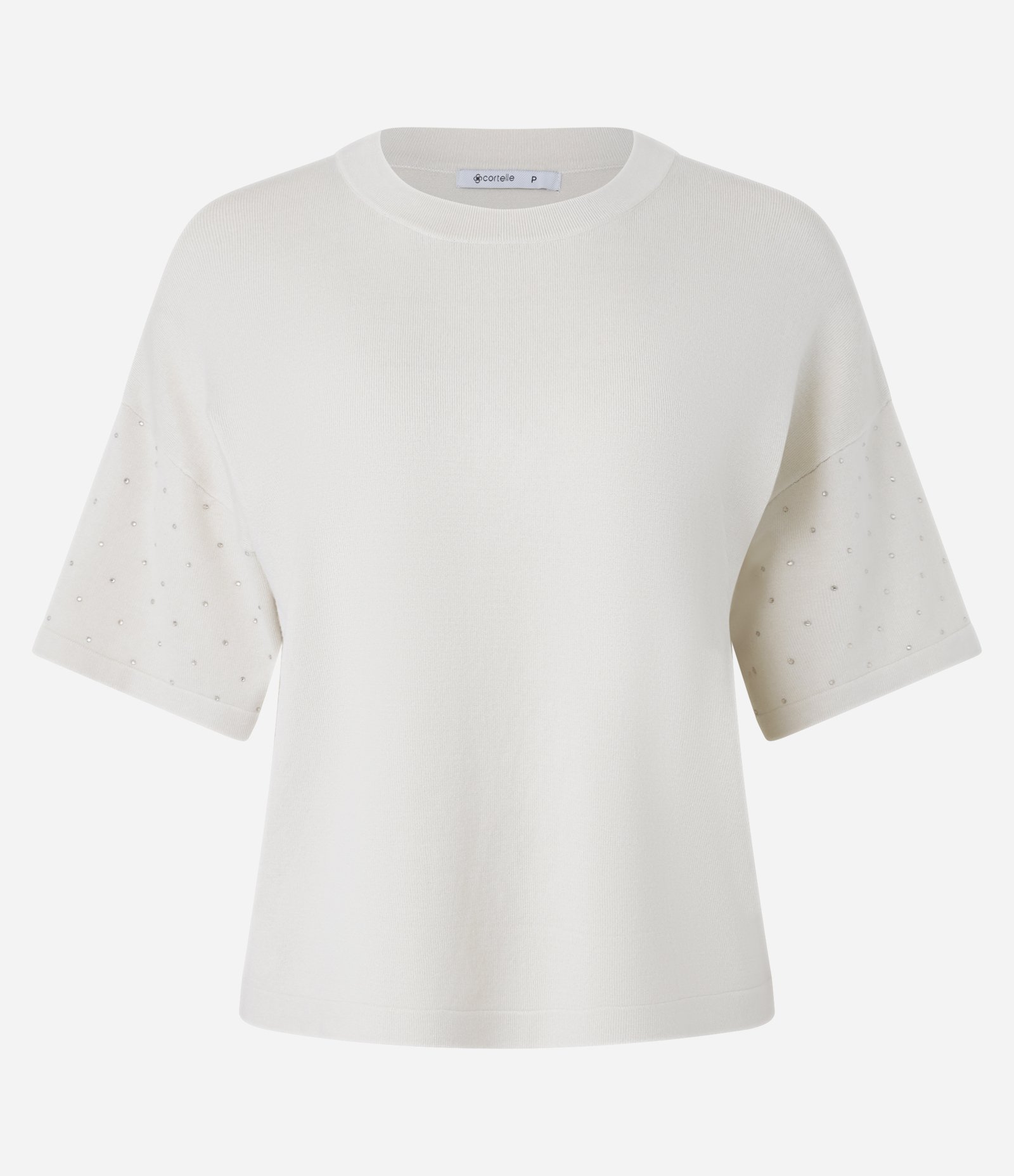 Blusa em Tricô com Brilhos de Strass na Manga Bege 1