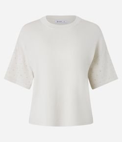 Blusa em Tricô com Brilhos de Strass na Manga