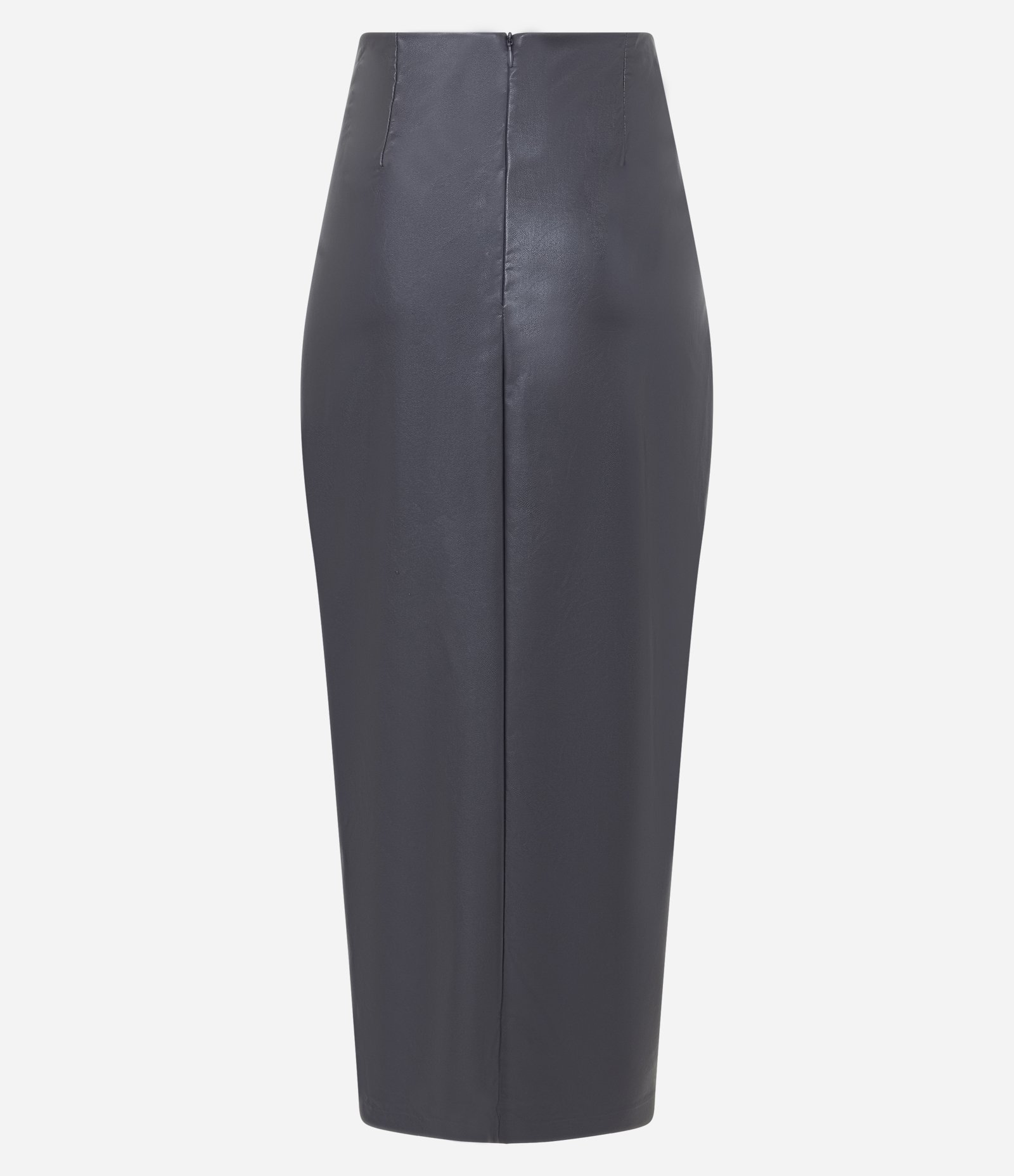 Saia Midi em PU com Detalhe Nó Lateral e Zíper nas Costas Cinza 7