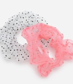 Kit 02 Scrunchies em Tule com Estampa em Poá