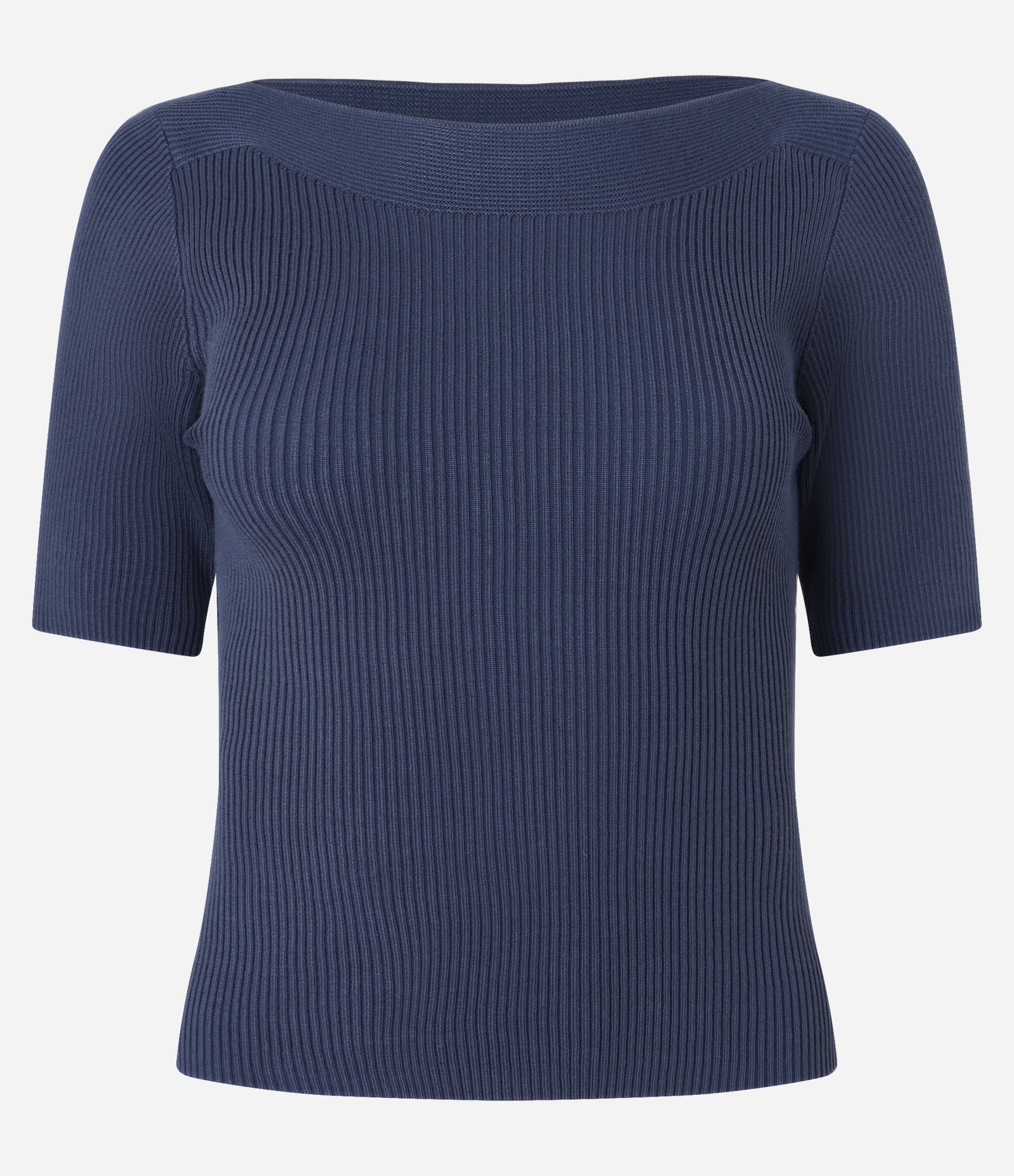 Blusa Básica em Tricô com Gola Canoa Azul Escuro 5