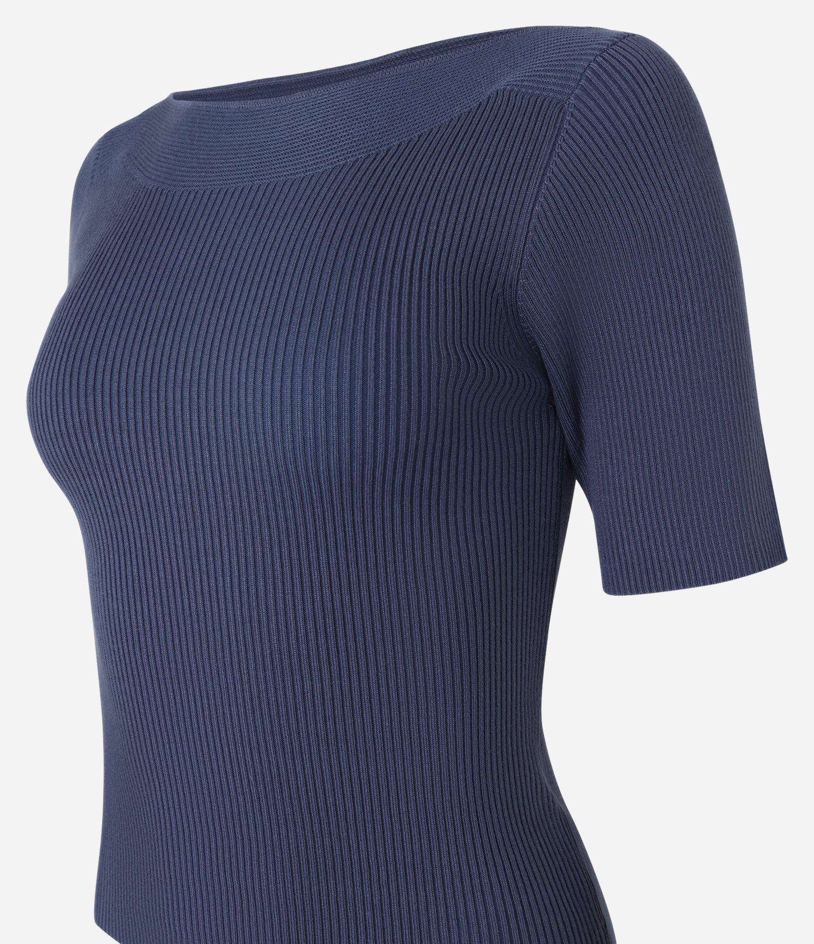 Blusa Básica em Tricô com Gola Canoa Azul Escuro 6