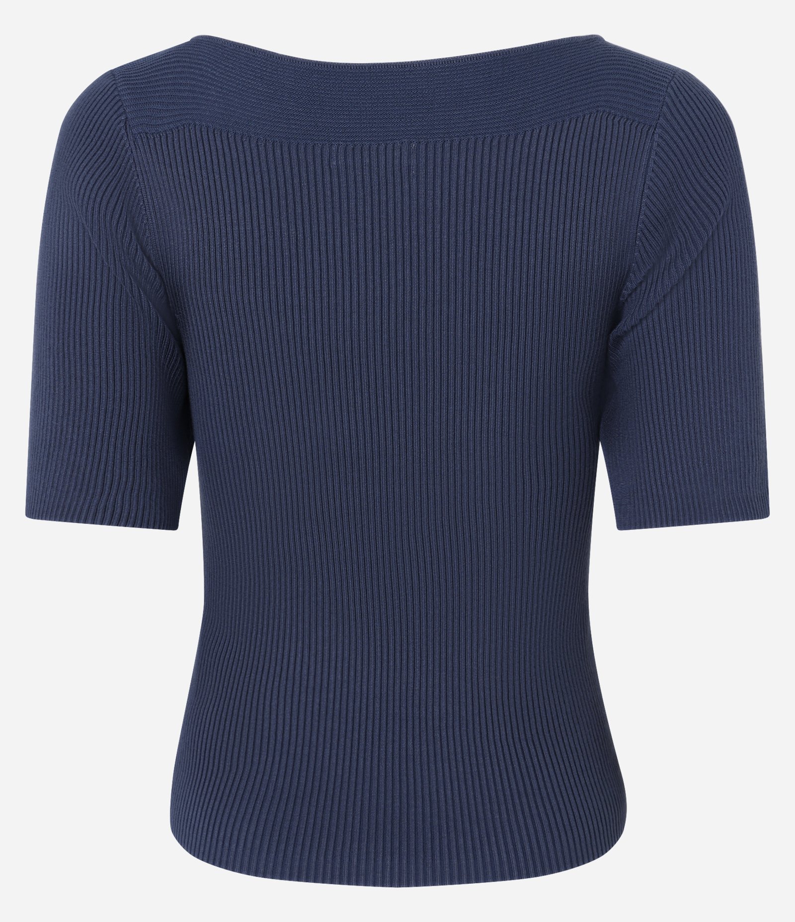 Blusa Básica em Tricô com Gola Canoa Azul Escuro 7