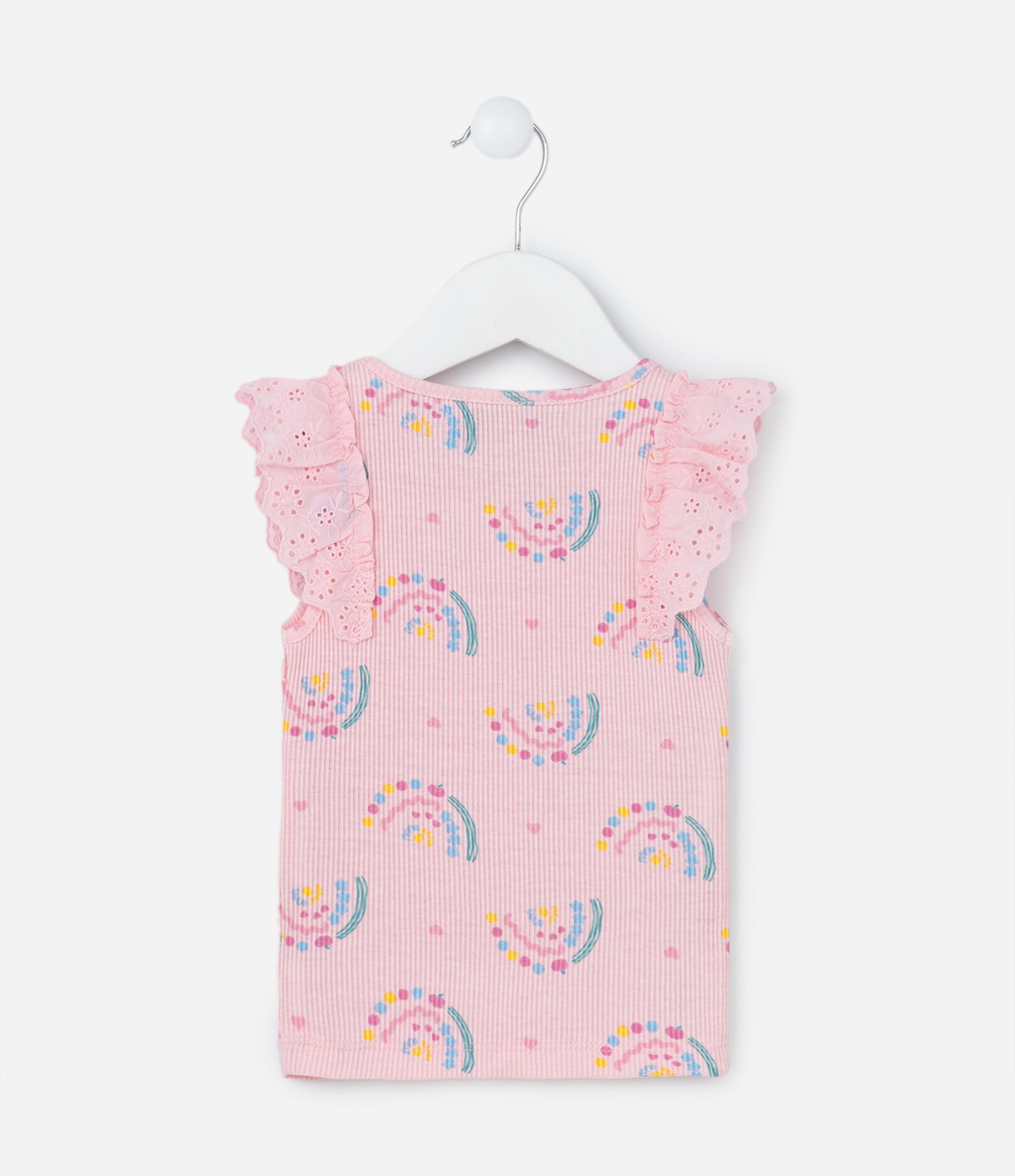 Regata Infantil em Ribana com Babado Broderie - Tam 1 a 5 Anos Rosa 2