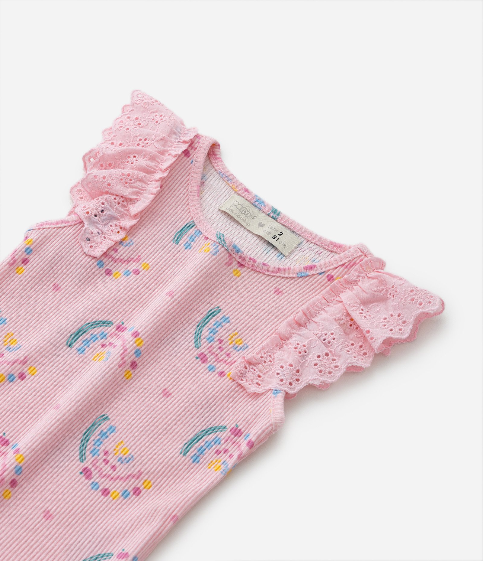 Regata Infantil em Ribana com Babado Broderie - Tam 1 a 5 Anos Rosa 5