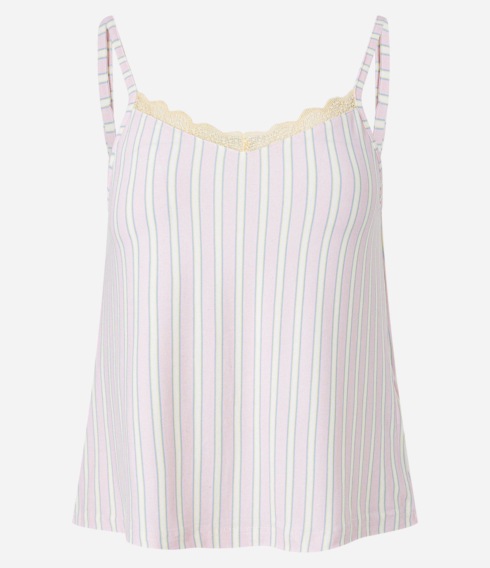 Blusa de Pijama Alcinhas com Renda no Decote e Estampa Listrada Rosa 4