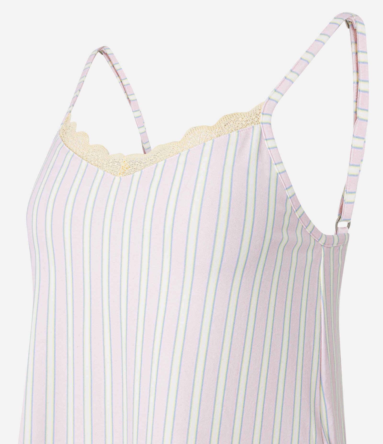 Blusa de Pijama Alcinhas com Renda no Decote e Estampa Listrada Rosa 5