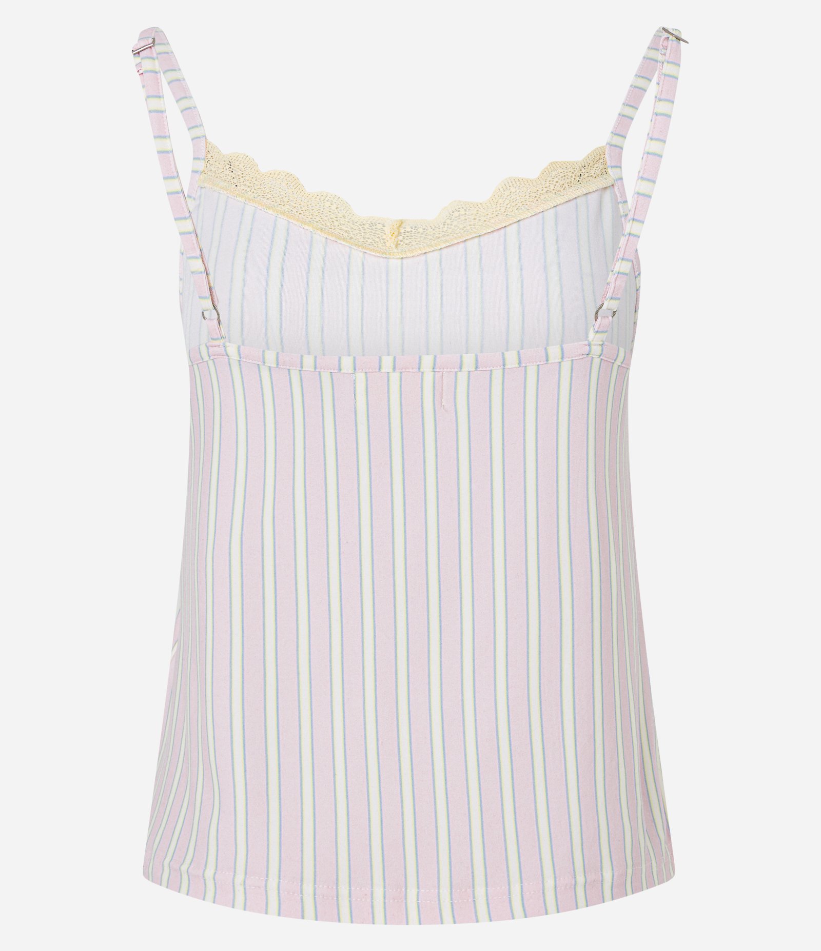 Blusa de Pijama Alcinhas com Renda no Decote e Estampa Listrada Rosa 6