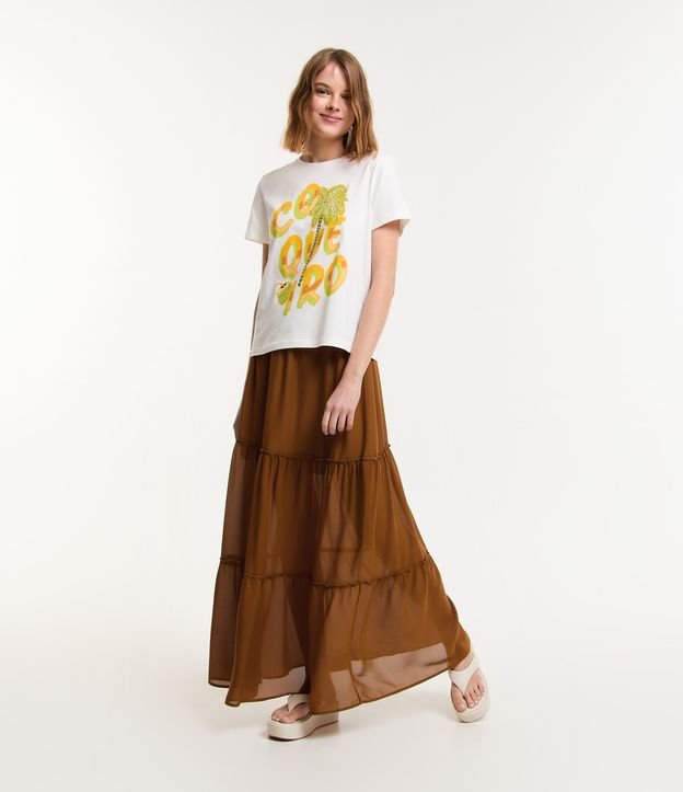 Saia New Midi em Crepe com Cós Fino e Babados