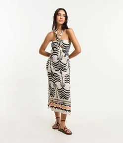 Saída de Praia Vestido em Viscolinho com Estampa Étnica