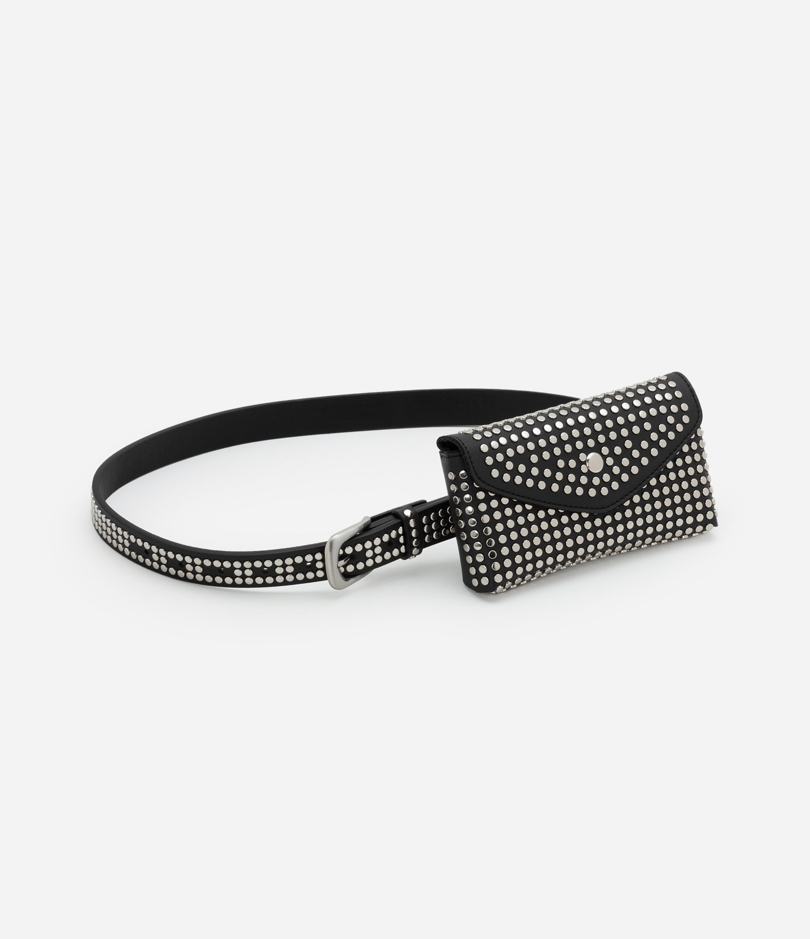 Cinto Médio em PU com Pochete Removível com Tachinhas Preto 1
