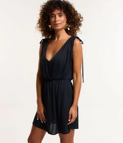 Saída de Praia Vestido em Crepe com Franzido e Amarração nos Ombros