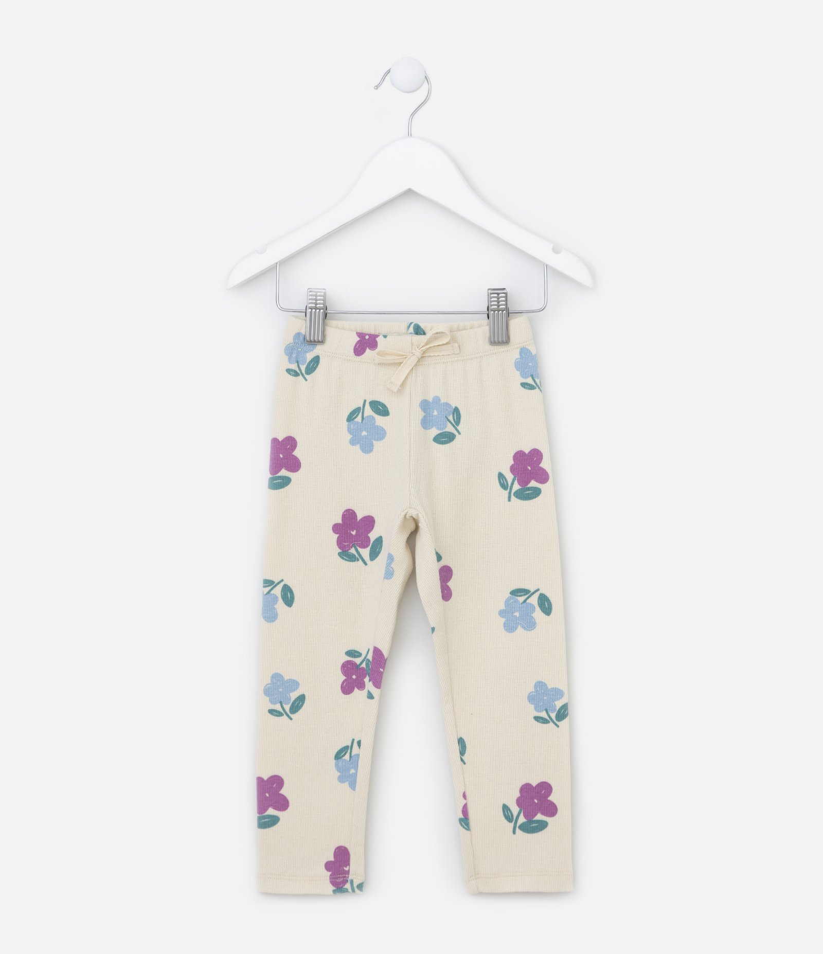 Calça Legging Infantil em Ribana Floral - Tam 1 a 5 Anos Bege 1