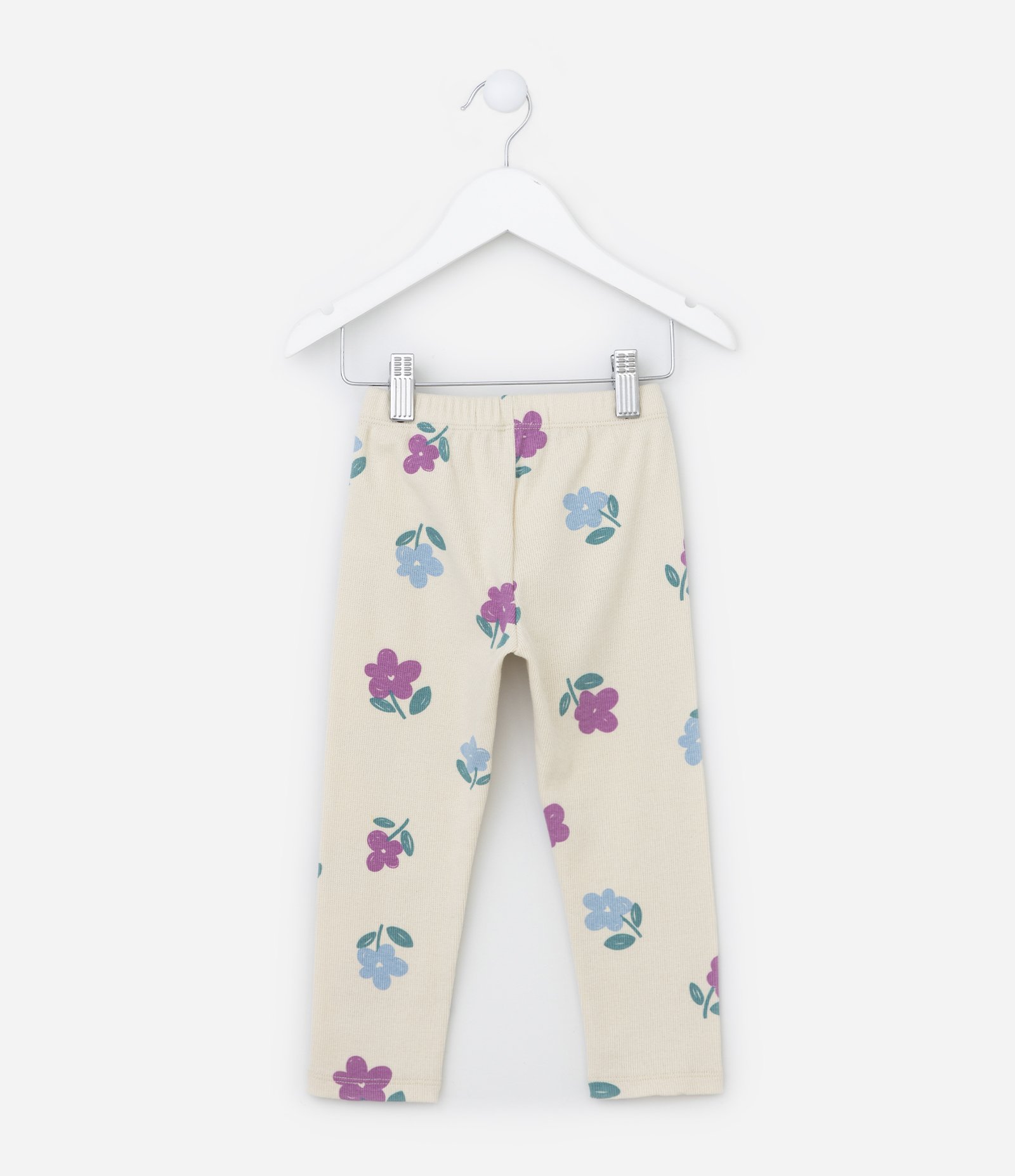 Calça Legging Infantil em Ribana Floral - Tam 1 a 5 Anos Bege 2