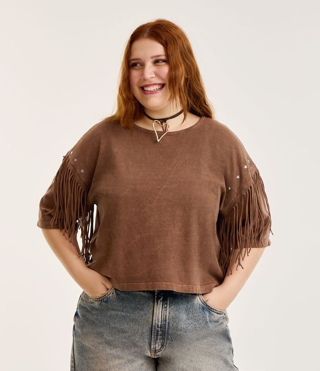 Blusa em Algodão com Franjas nas Mangas e Tachas Curve & Plus Size