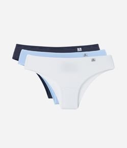 Kit 03 Calcinhas Biquíni em Microfibra com Estampa de Listras DelRio