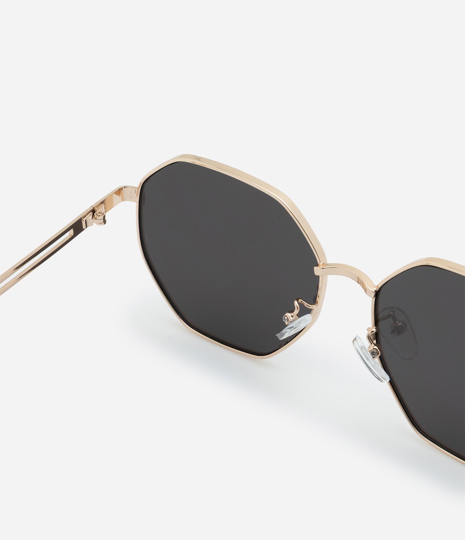 Óculos de Sol Quadrado Geométrico Grande em Metal com Lente Fume Dourado 4