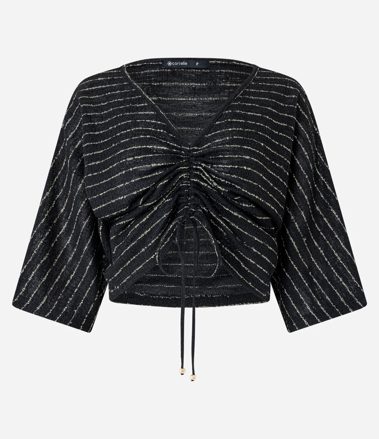 Blusa Curta Texturizada com Franzido e Amarração Preto 1