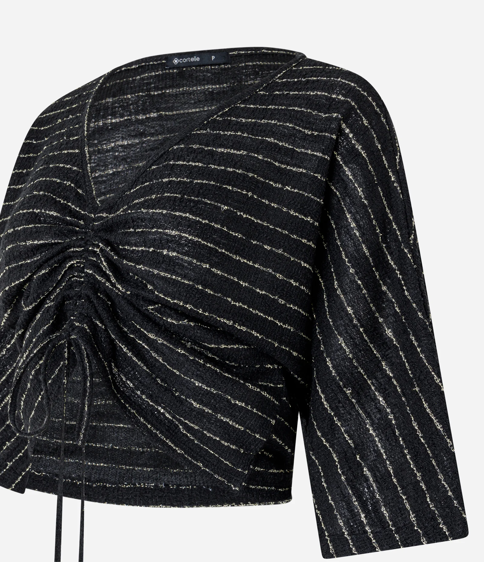 Blusa Curta Texturizada com Franzido e Amarração Preto 2