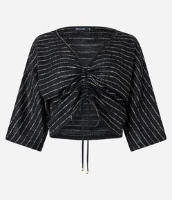 Blusa Curta Texturizada com Franzido e Amarração