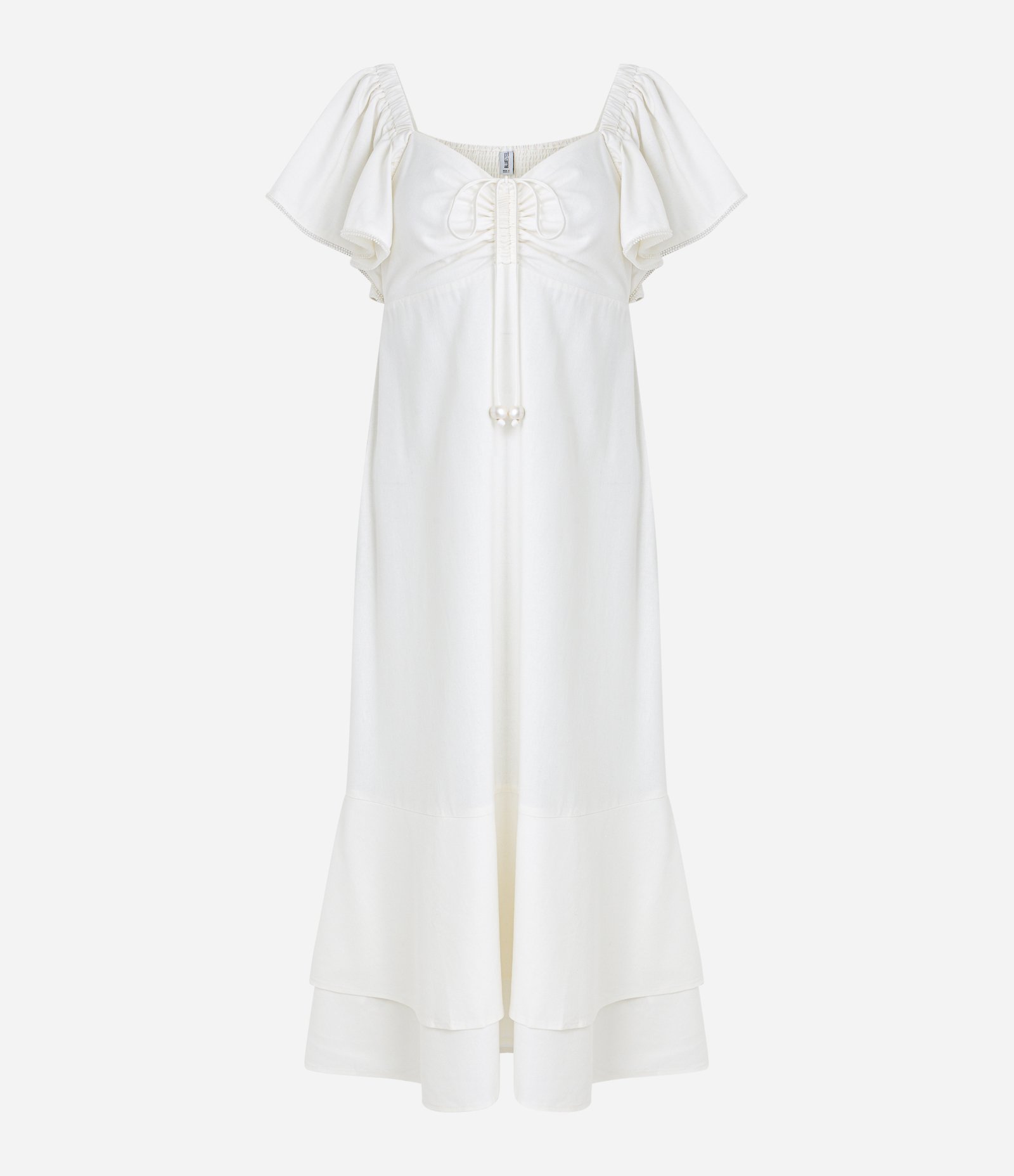 Vestido New Midi em Linho com Babados e Miçangas Branco Neve 5