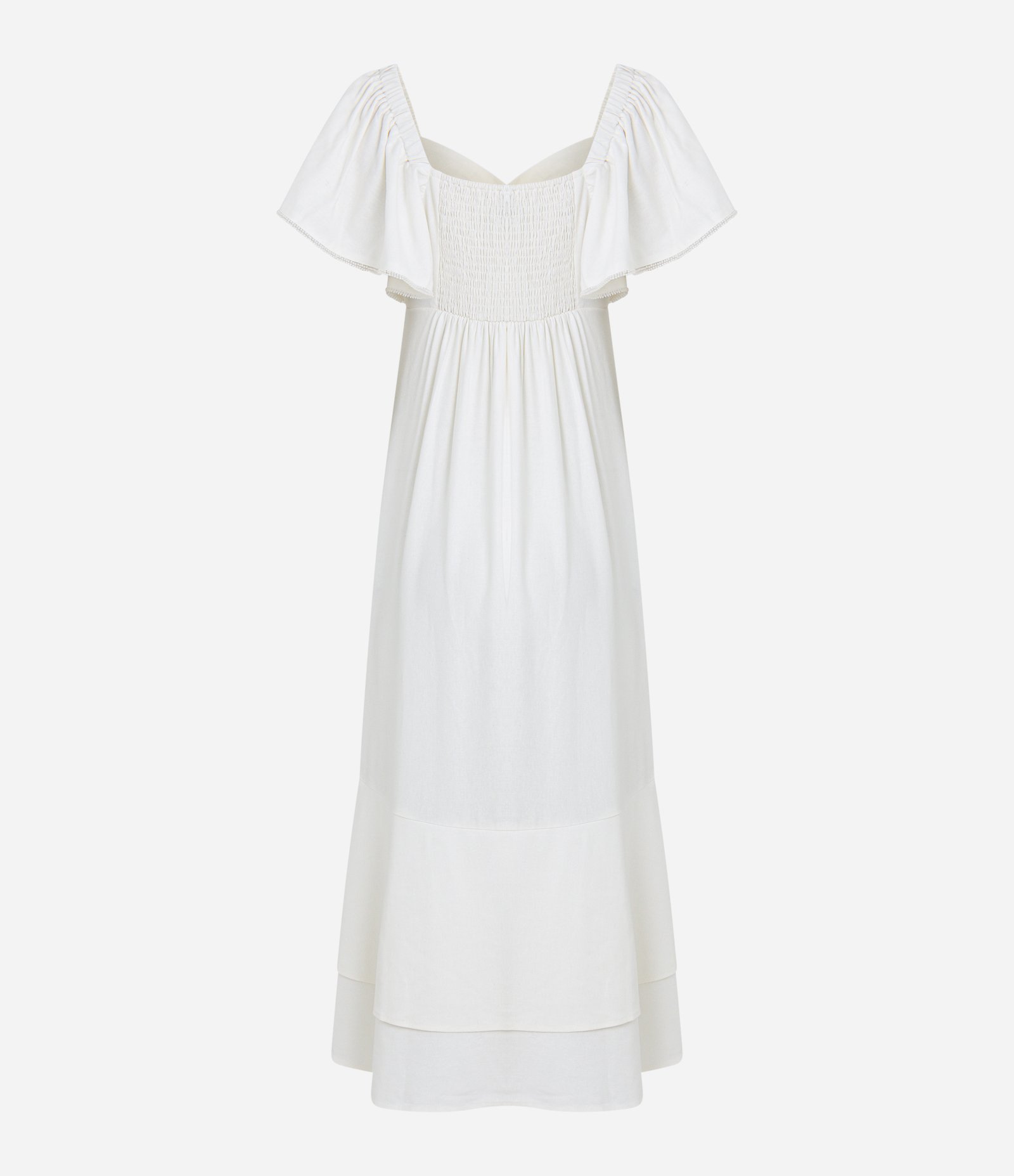 Vestido New Midi em Linho com Babados e Miçangas Branco Neve 7