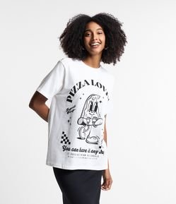 Camiseta Alongada em Algodão com Estampa Pizza Lovers