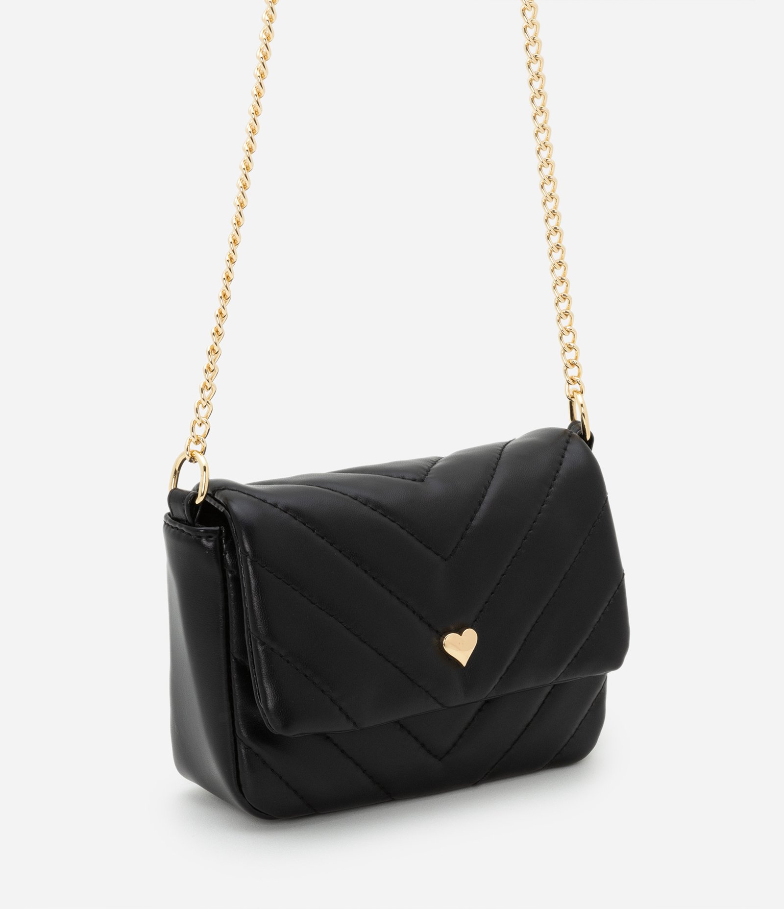 Bolsa Transversal Infantil com Coração Metalizado - Tam U Preto 1