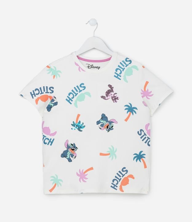 Camiseta Infantil com Estampa do Stitch Tomando Sorvete - Tam 5 a 14 Anos