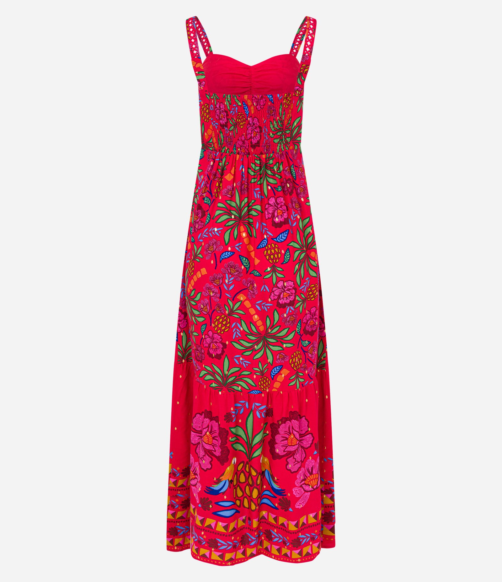 Vestido New Midi em Viscose com Estampa Floral e Lastex na Costas Vermelho 7