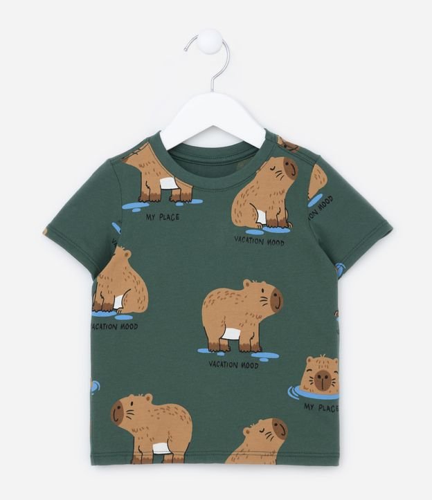 Camiseta Comfort Infantil com Estampa de Capivaras - Tam 1 a 5 anos