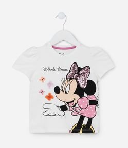 Blusa Infantil com Manga Bufante e Bordado em Paetê da Minnie - Tam1 a 6 Anos